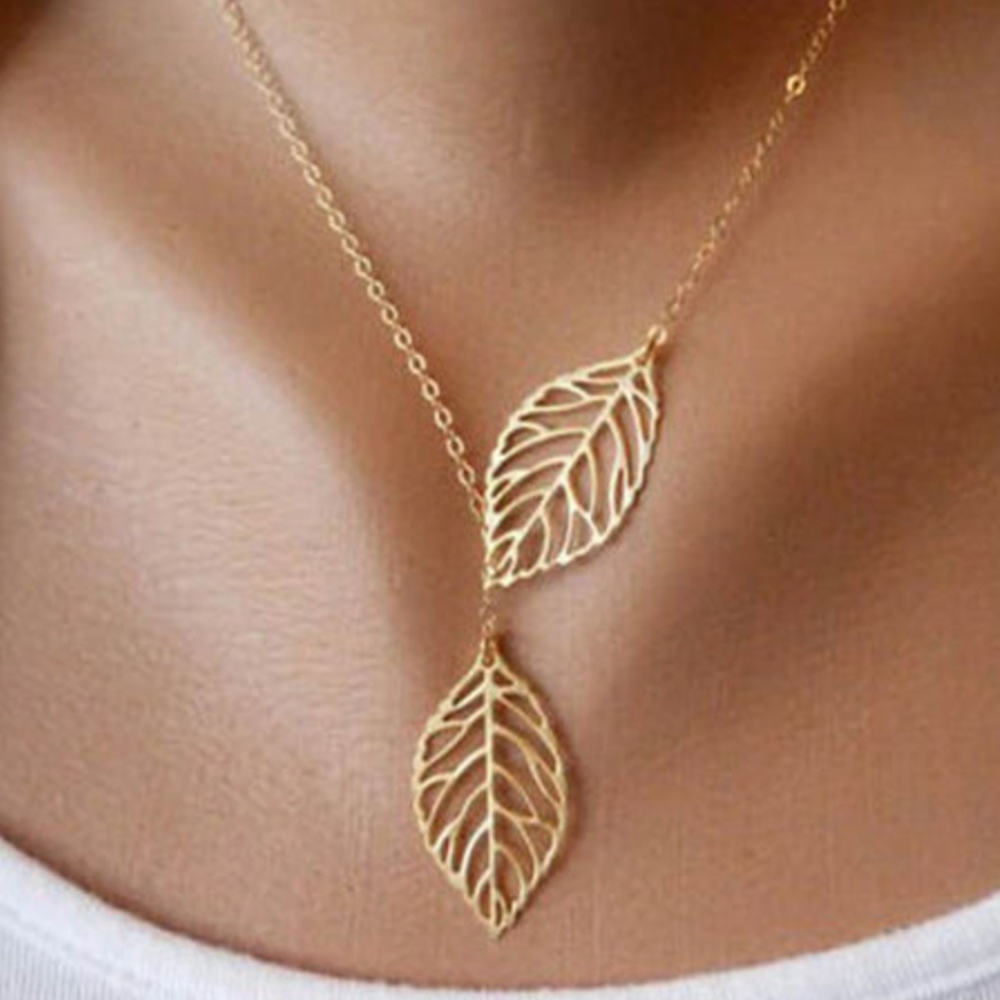 Boho Silver Leaf Lariat Necklace
